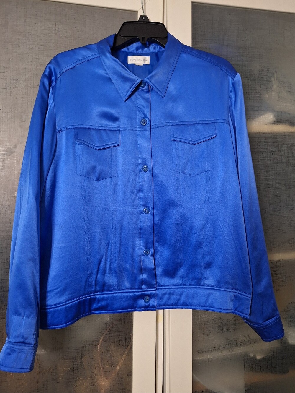 Worthington Large Royal Blue Satin Moto Jacket